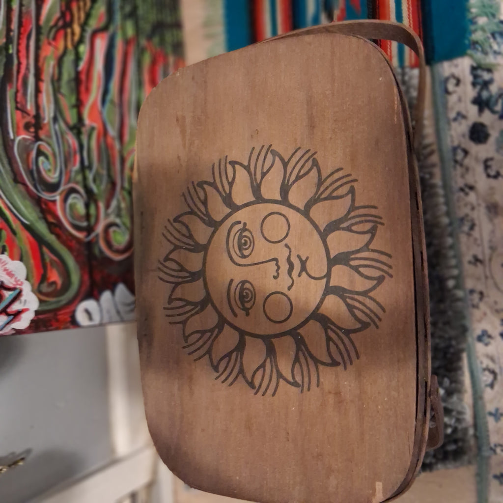 Vintage bohemian picnic basket.